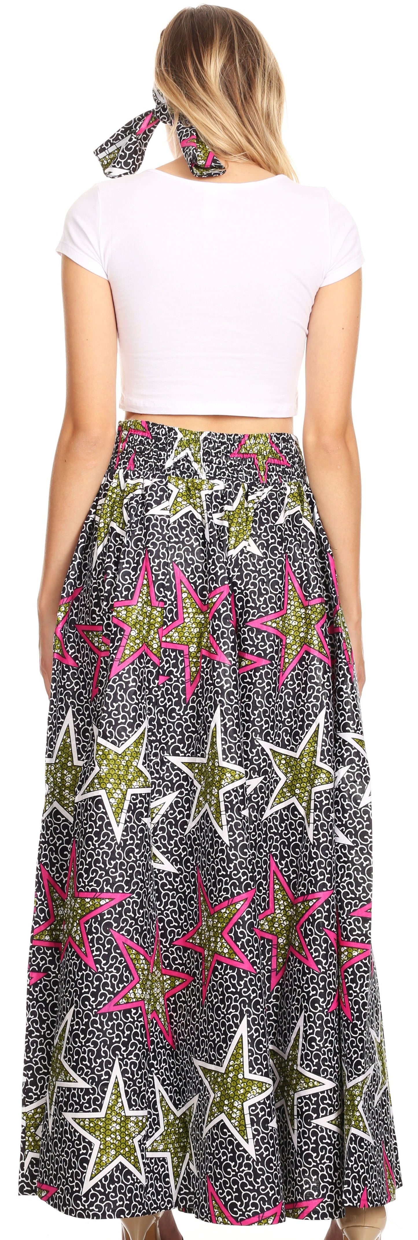 Pantalones Sakkas Sora Anchos de Pierna Suelta Estampado Ankara Africano Casuales con Cintura Elástica para Mujer