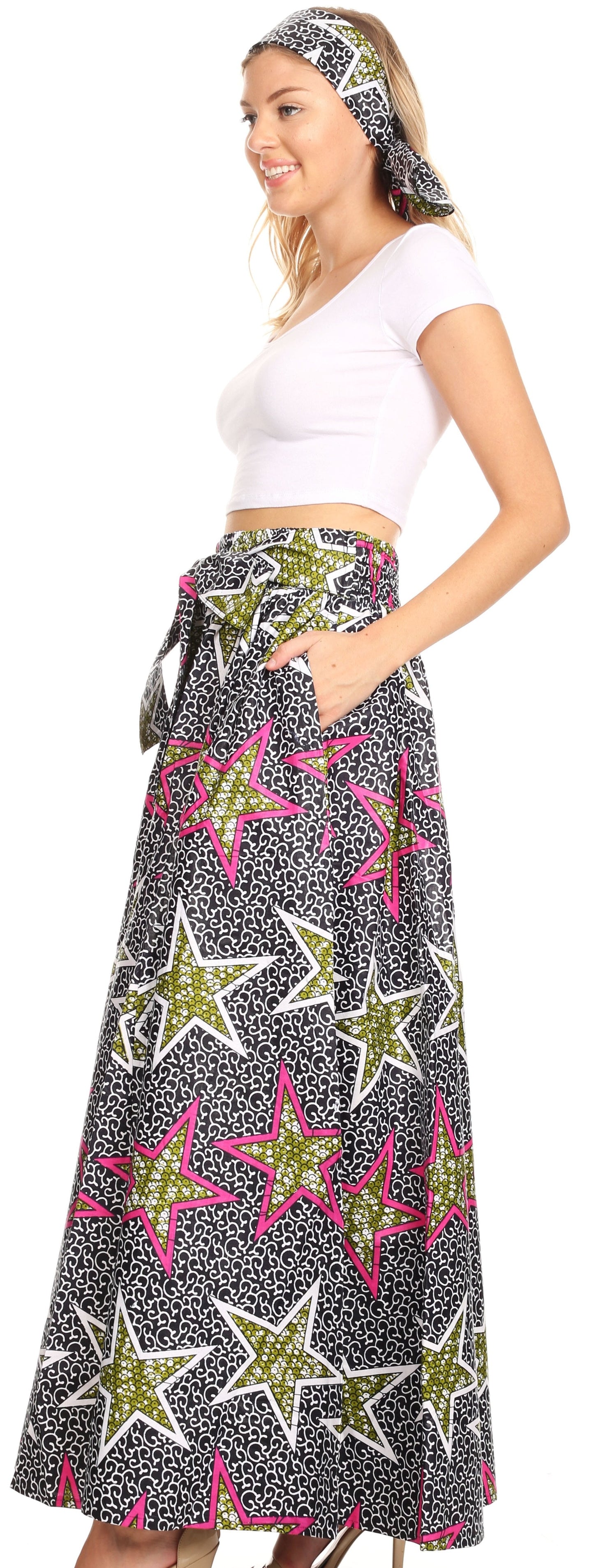 Pantalones Sakkas Sora Anchos de Pierna Suelta Estampado Ankara Africano Casuales con Cintura Elástica para Mujer
