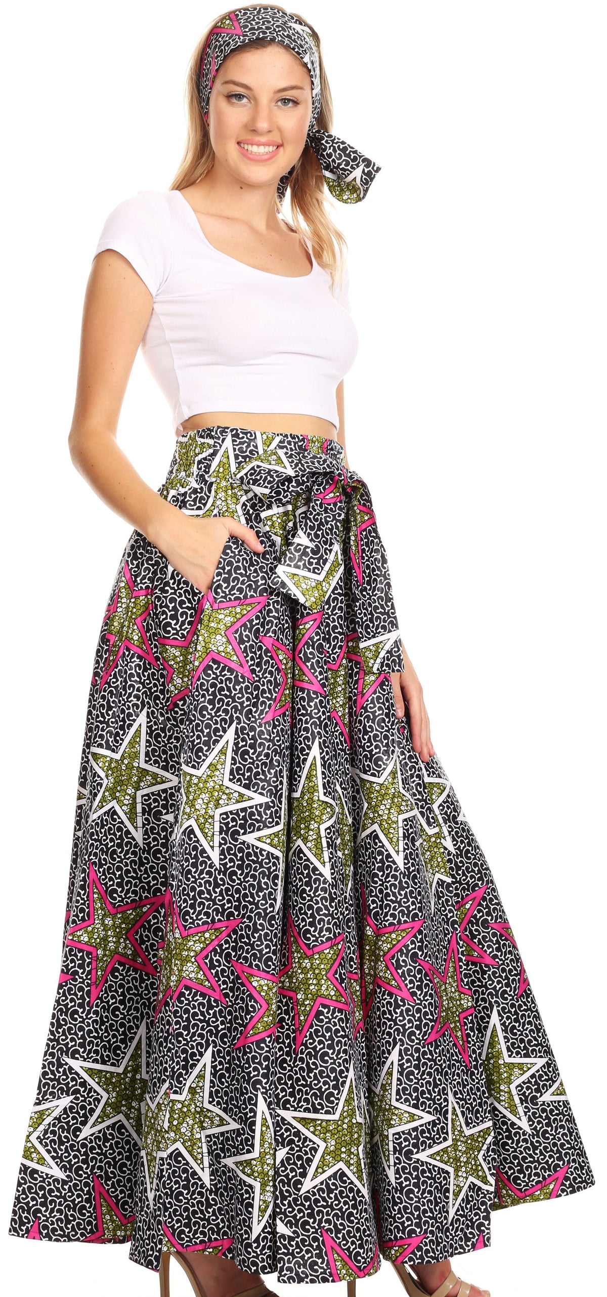 Pantalones Sakkas Sora Anchos de Pierna Suelta Estampado Ankara Africano Casuales con Cintura Elástica para Mujer