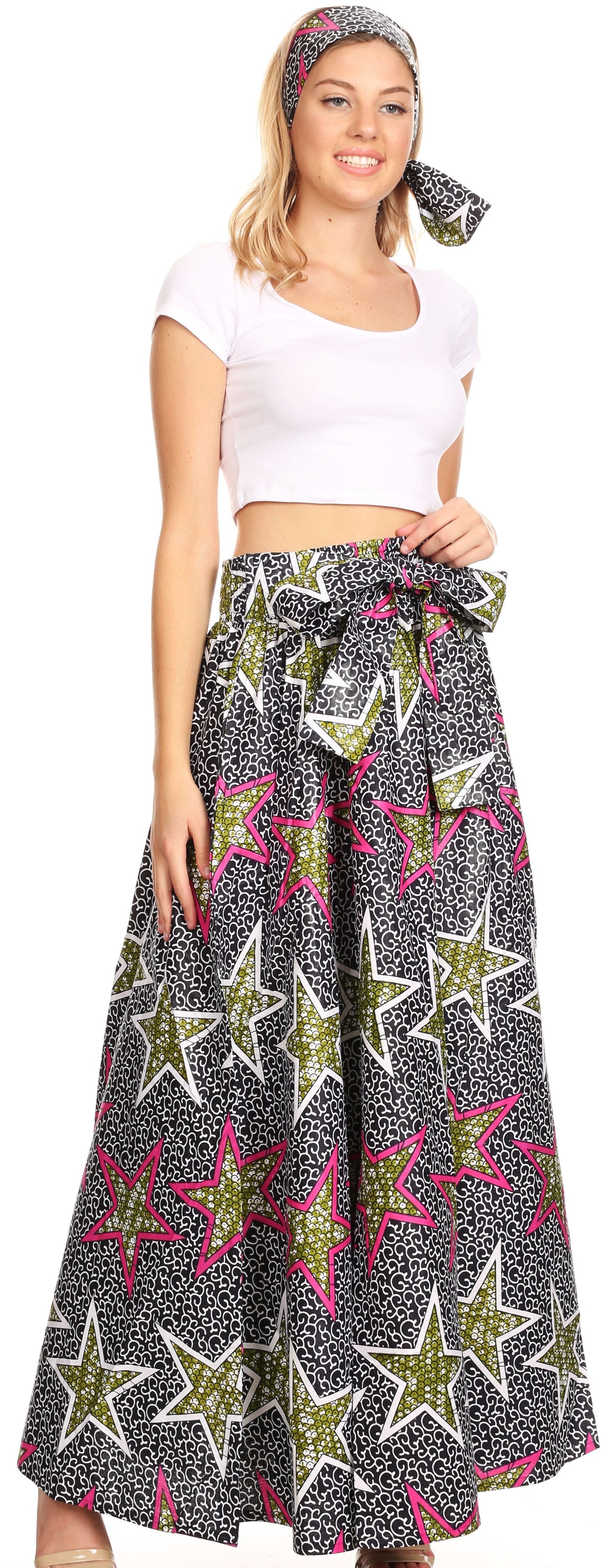 Pantalones Sakkas Sora Anchos de Pierna Suelta Estampado Ankara Africano Casuales con Cintura Elástica para Mujer