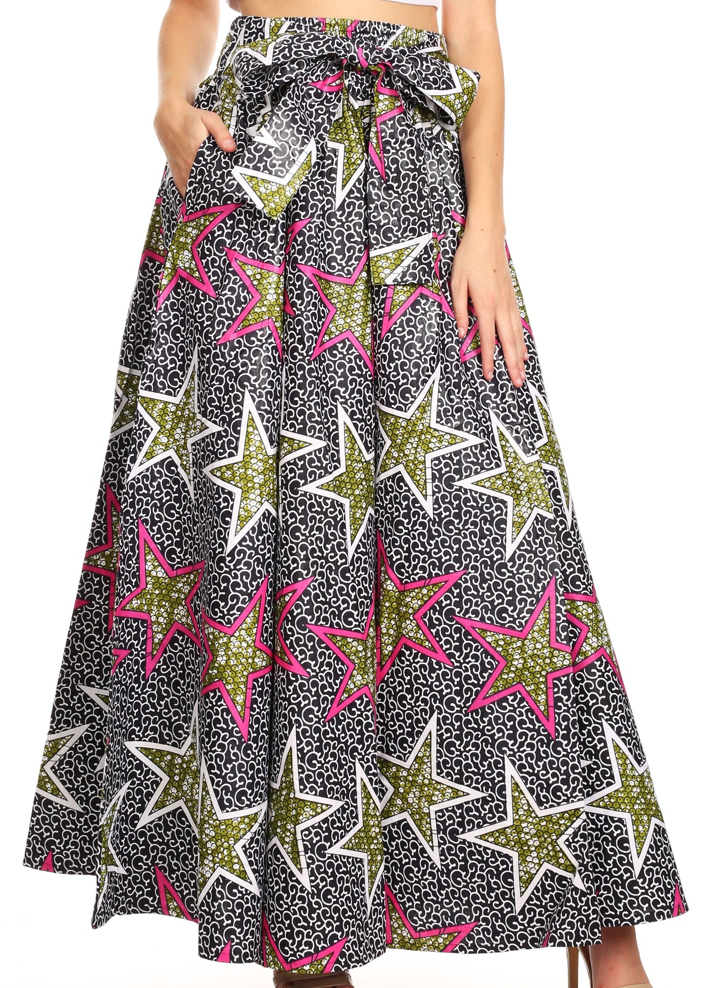 Pantalones Sakkas Sora Anchos de Pierna Suelta Estampado Ankara Africano Casuales con Cintura Elástica para Mujer