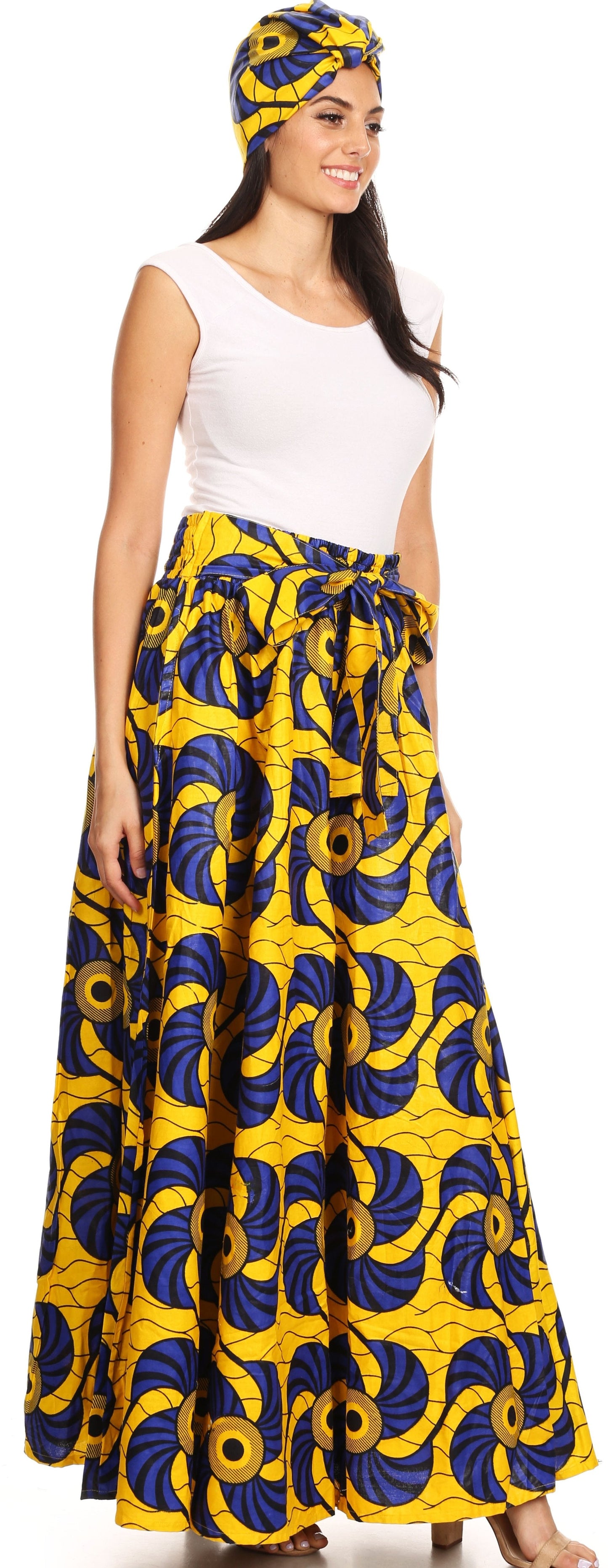 Pantalones Sakkas Sora Anchos de Pierna Suelta Estampado Ankara Africano Casuales con Cintura Elástica para Mujer
