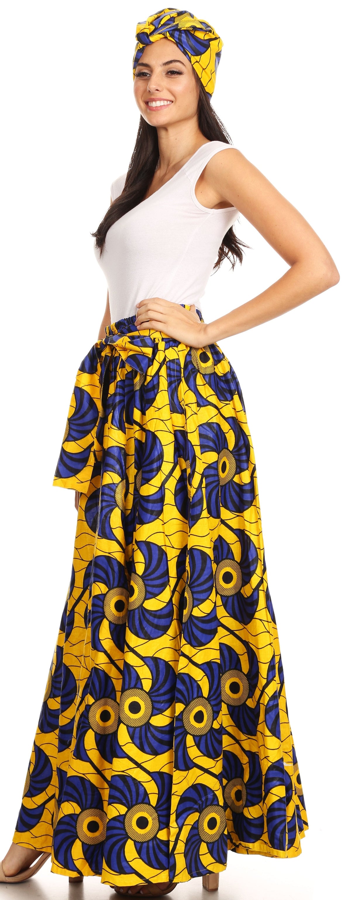 Pantalones Sakkas Sora Anchos de Pierna Suelta Estampado Ankara Africano Casuales con Cintura Elástica para Mujer