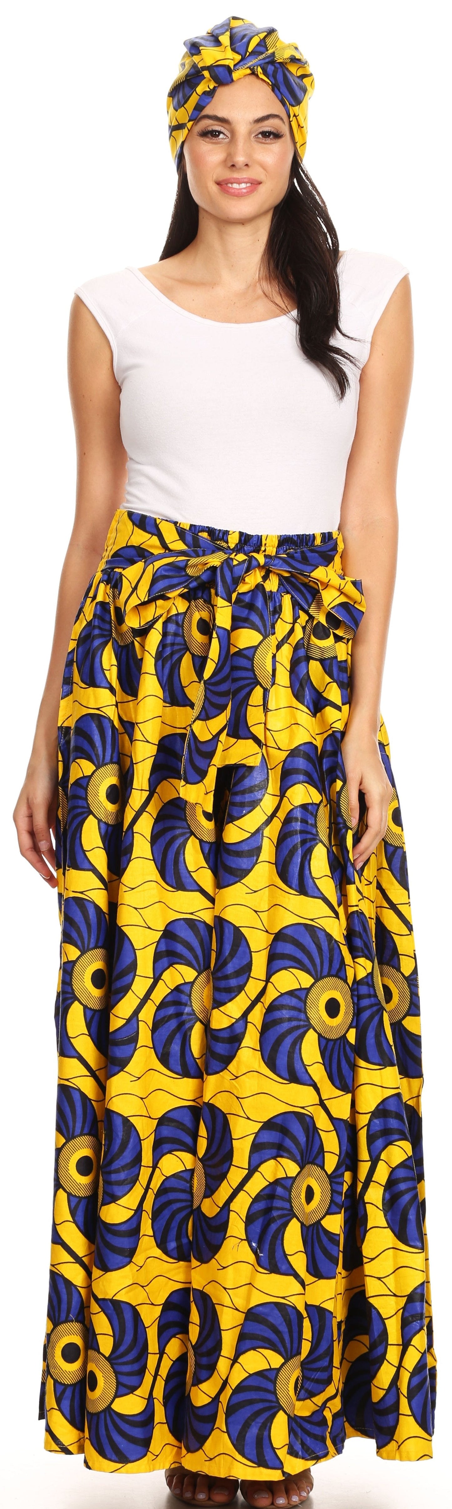 Pantalones Sakkas Sora Anchos de Pierna Suelta Estampado Ankara Africano Casuales con Cintura Elástica para Mujer