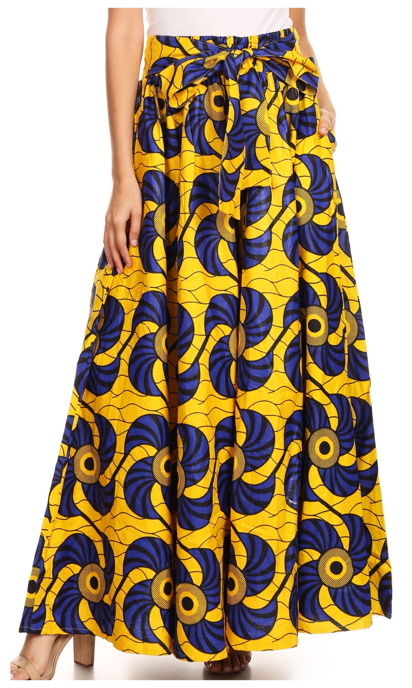Pantalones Sakkas Sora Anchos de Pierna Suelta Estampado Ankara Africano Casuales con Cintura Elástica para Mujer