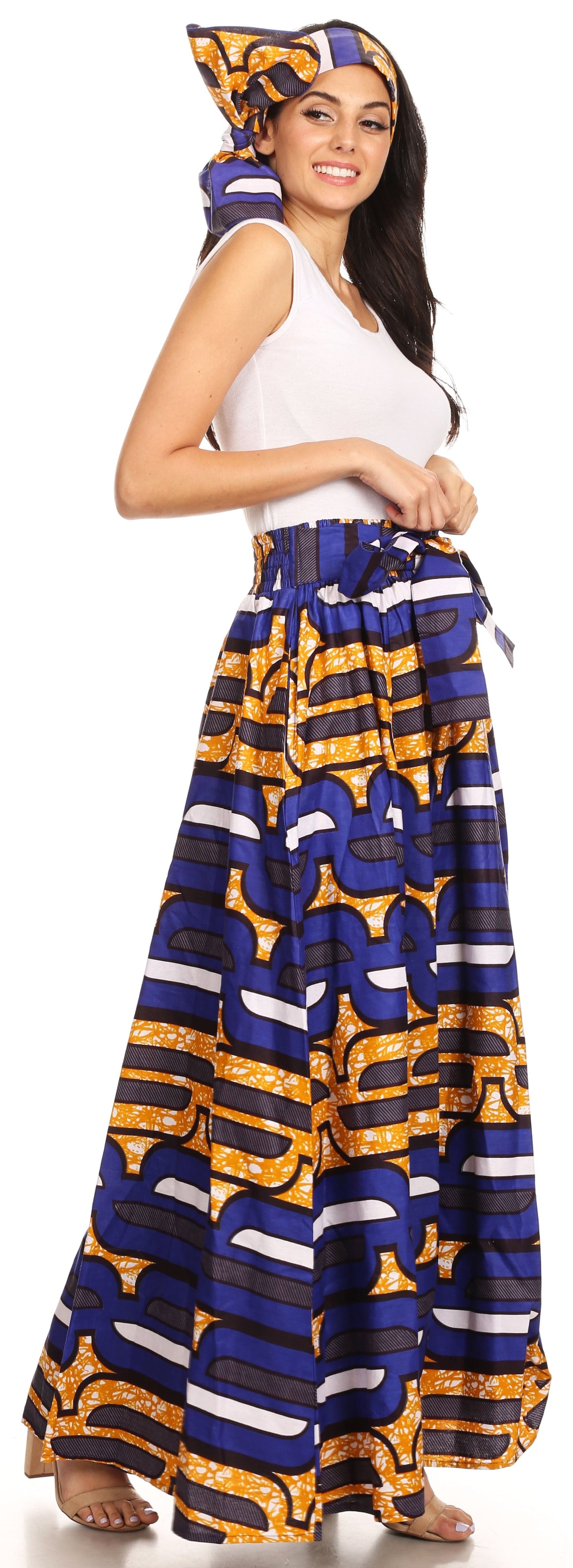 Pantalones Sakkas Sora Anchos de Pierna Suelta Estampado Ankara Africano Casuales con Cintura Elástica para Mujer