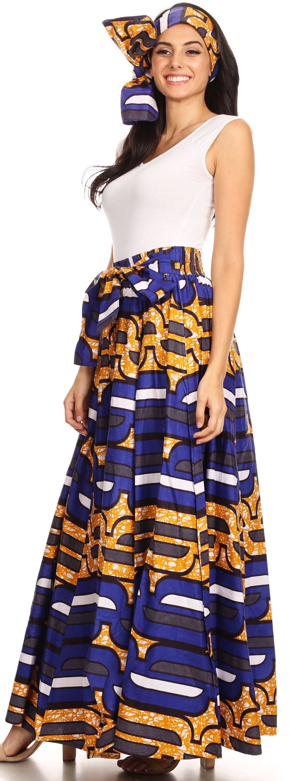 Pantalones Sakkas Sora Anchos de Pierna Suelta Estampado Ankara Africano Casuales con Cintura Elástica para Mujer