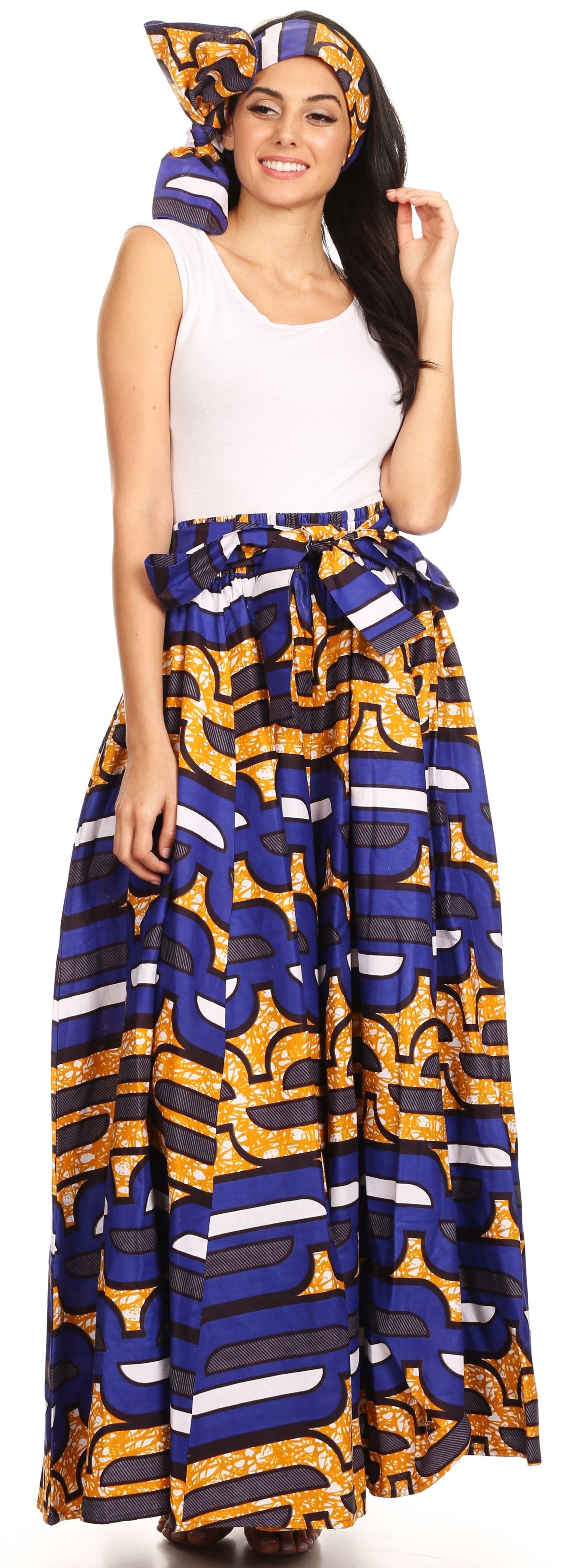 Pantalones Sakkas Sora Anchos de Pierna Suelta Estampado Ankara Africano Casuales con Cintura Elástica para Mujer