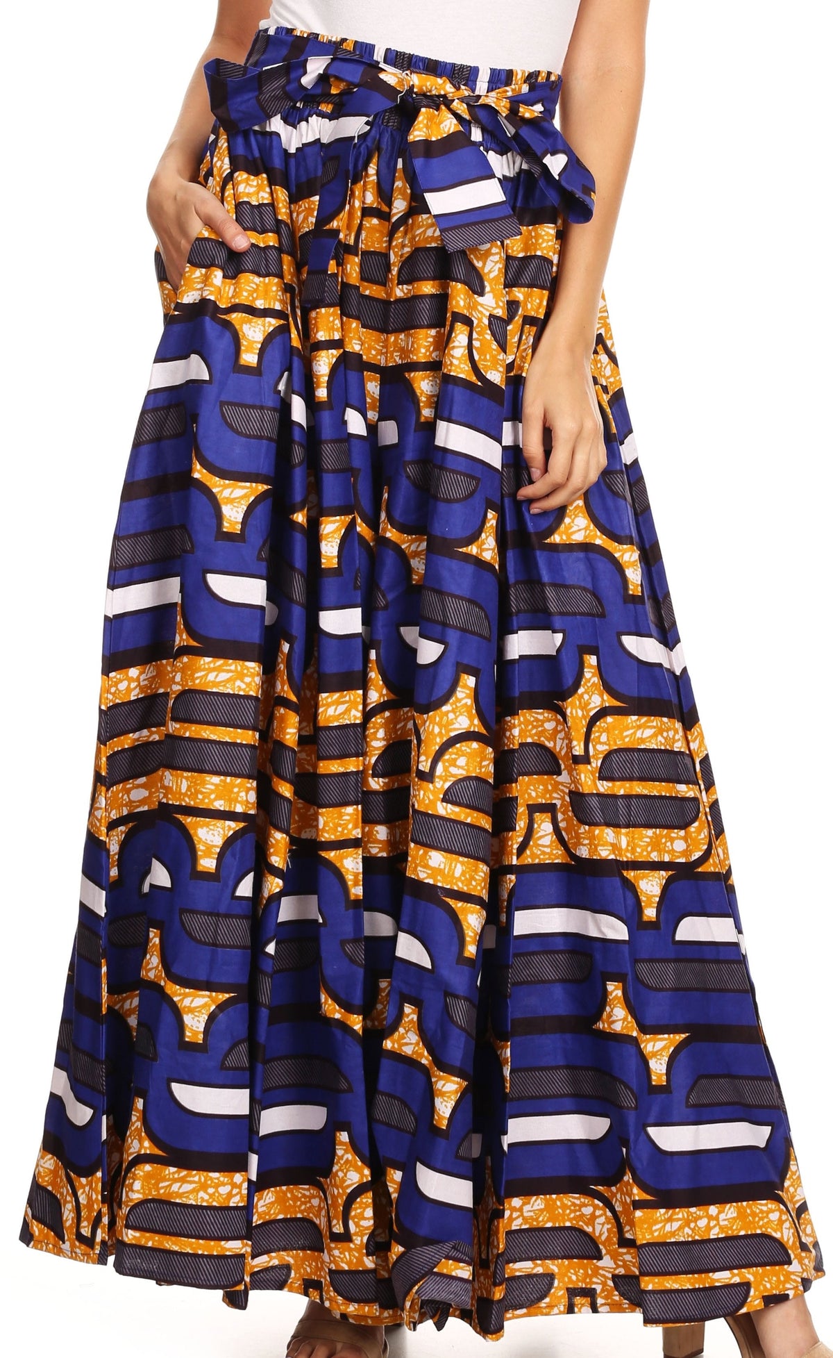 Pantalones Sakkas Sora Anchos de Pierna Suelta Estampado Ankara Africano Casuales con Cintura Elástica para Mujer