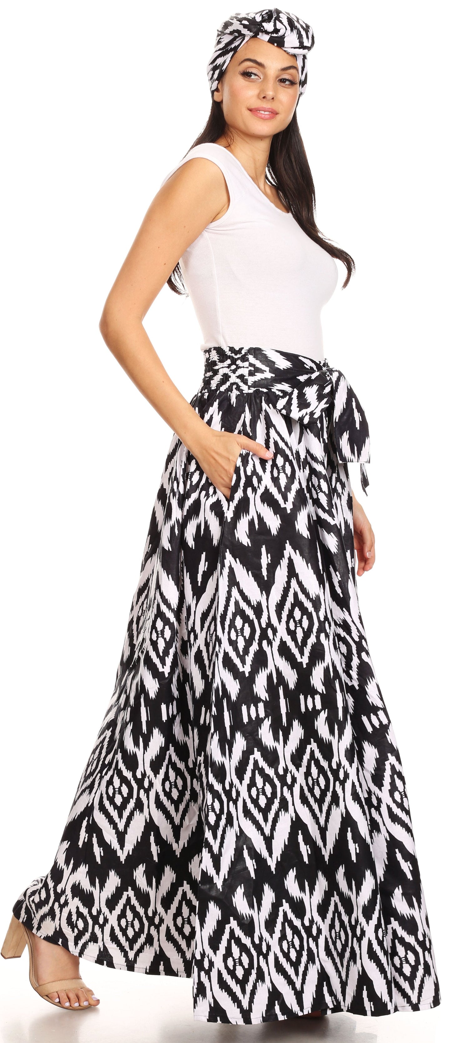 Pantalones Sakkas Sora Anchos de Pierna Suelta Estampado Ankara Africano Casuales con Cintura Elástica para Mujer