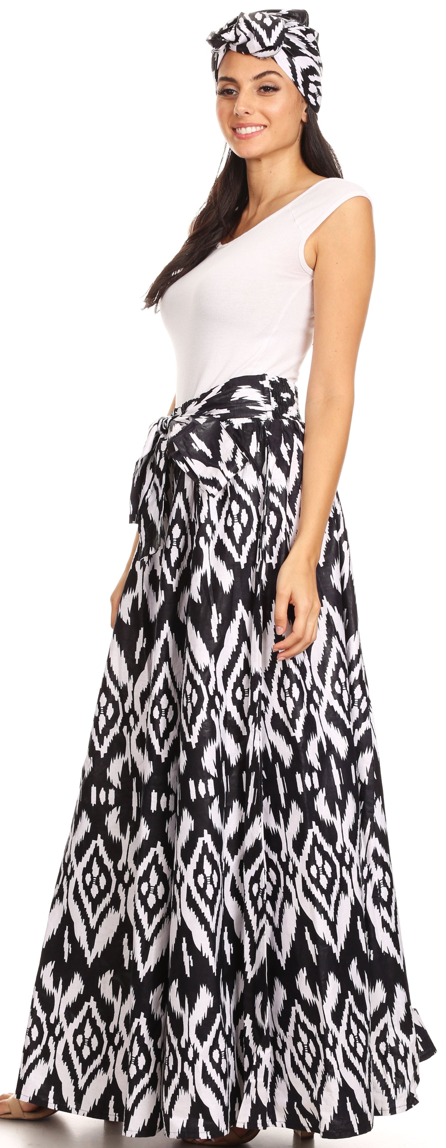 Pantalones Sakkas Sora Anchos de Pierna Suelta Estampado Ankara Africano Casuales con Cintura Elástica para Mujer