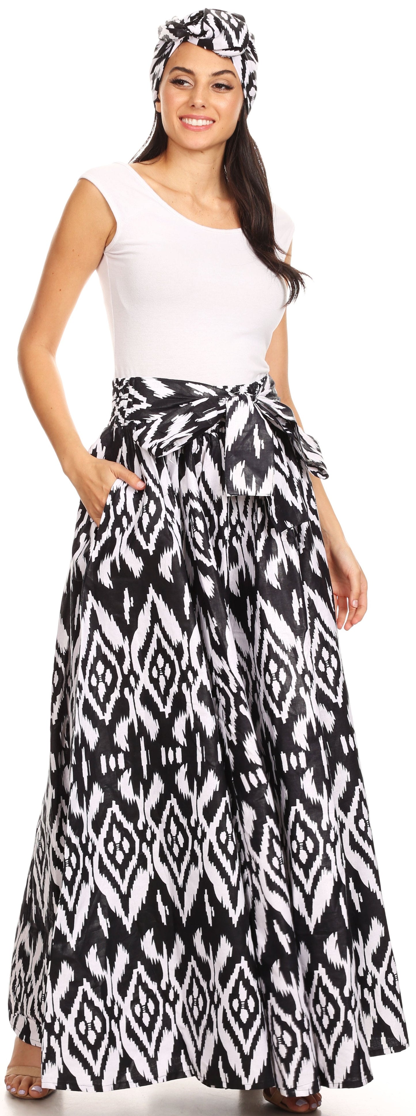 Pantalones Sakkas Sora Anchos de Pierna Suelta Estampado Ankara Africano Casuales con Cintura Elástica para Mujer