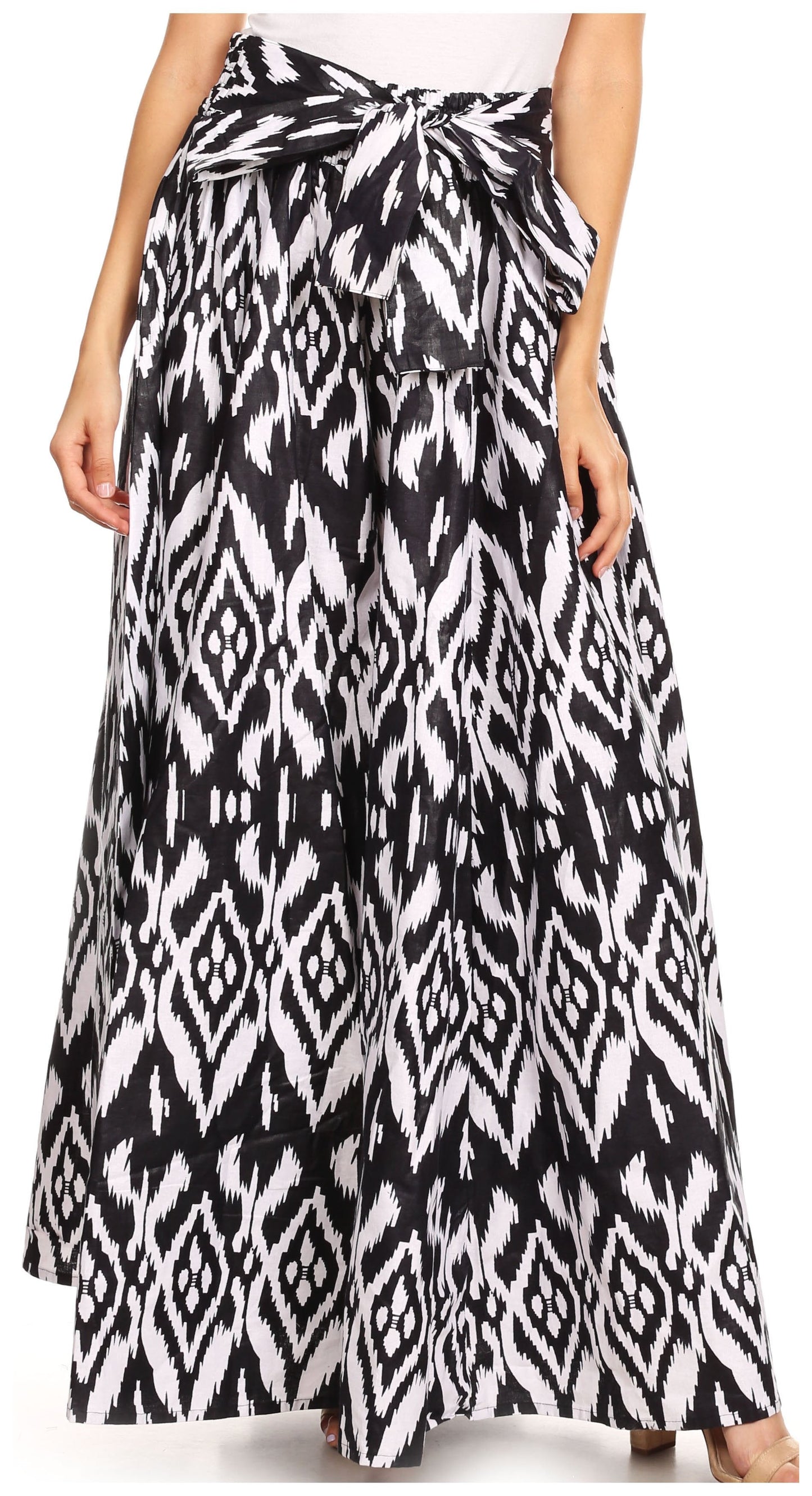 Pantalones Sakkas Sora Anchos de Pierna Suelta Estampado Ankara Africano Casuales con Cintura Elástica para Mujer