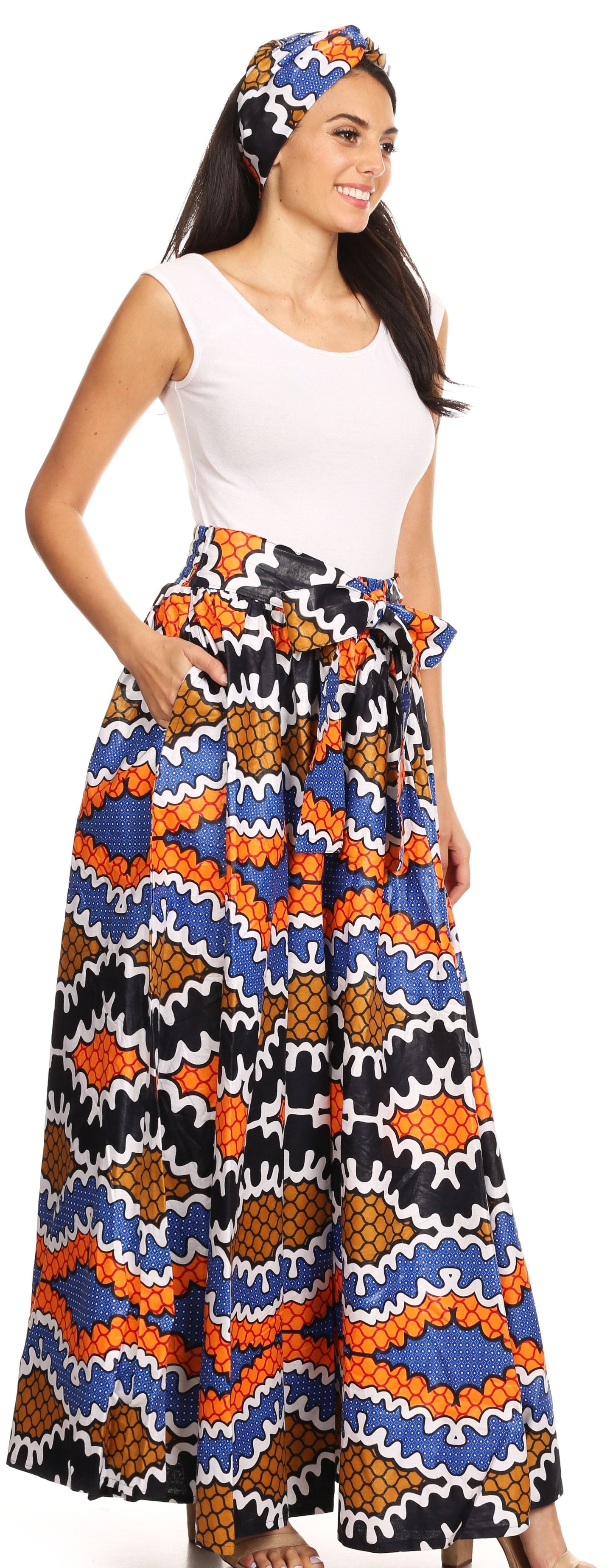 Pantalones Sakkas Sora Anchos de Pierna Suelta Estampado Ankara Africano Casuales con Cintura Elástica para Mujer