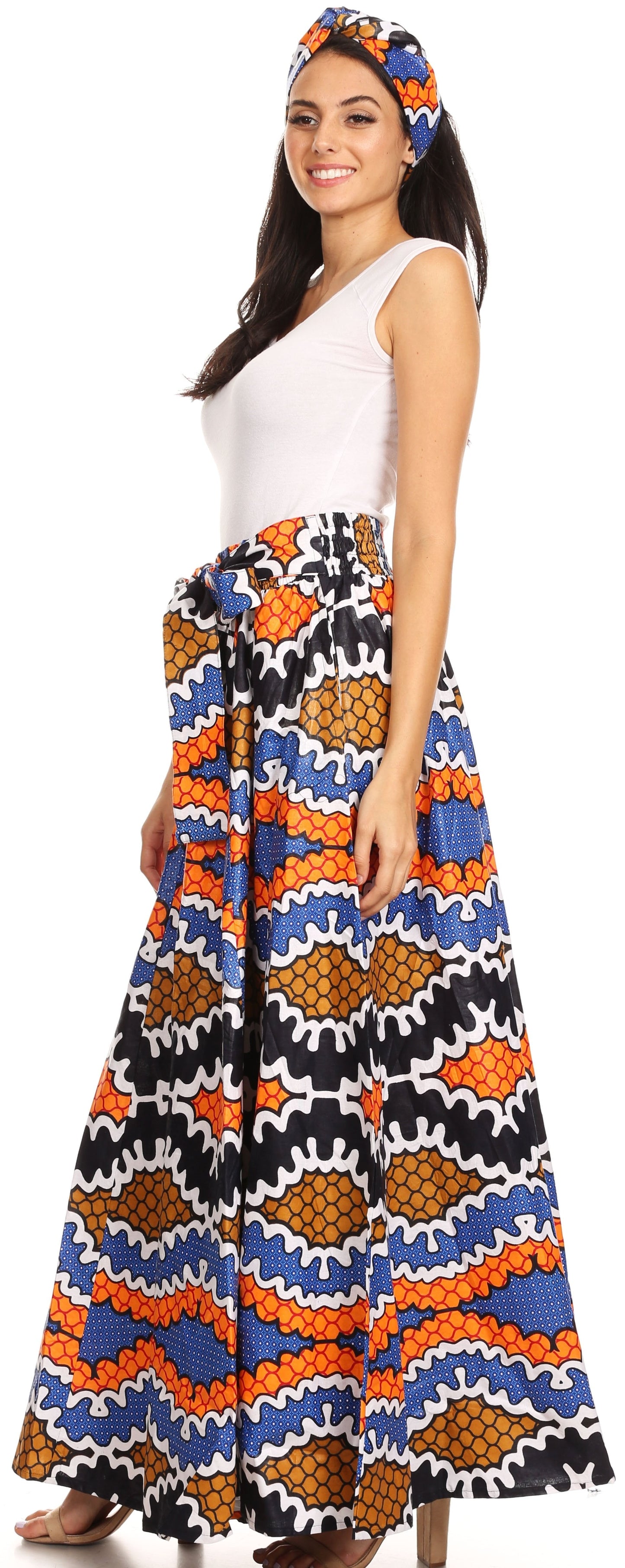 Pantalones Sakkas Sora Anchos de Pierna Suelta Estampado Ankara Africano Casuales con Cintura Elástica para Mujer