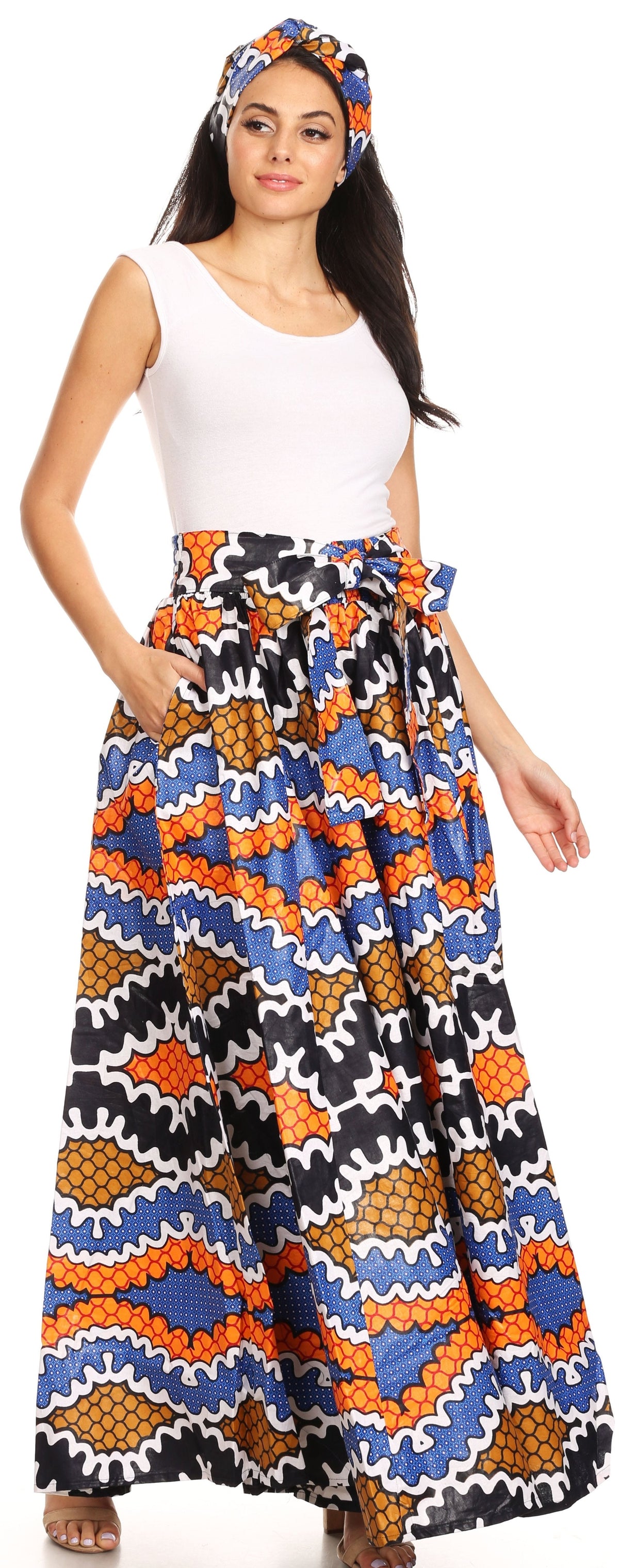 Pantalones Sakkas Sora Anchos de Pierna Suelta Estampado Ankara Africano Casuales con Cintura Elástica para Mujer