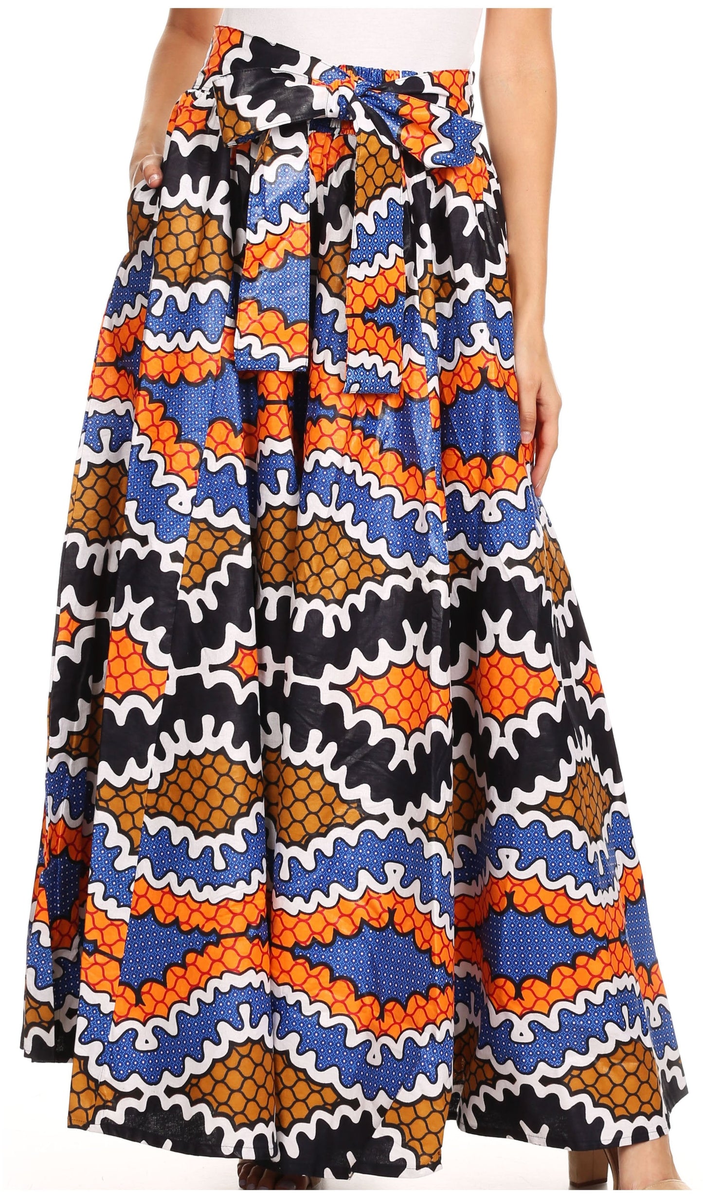Pantalones Sakkas Sora Anchos de Pierna Suelta Estampado Ankara Africano Casuales con Cintura Elástica para Mujer