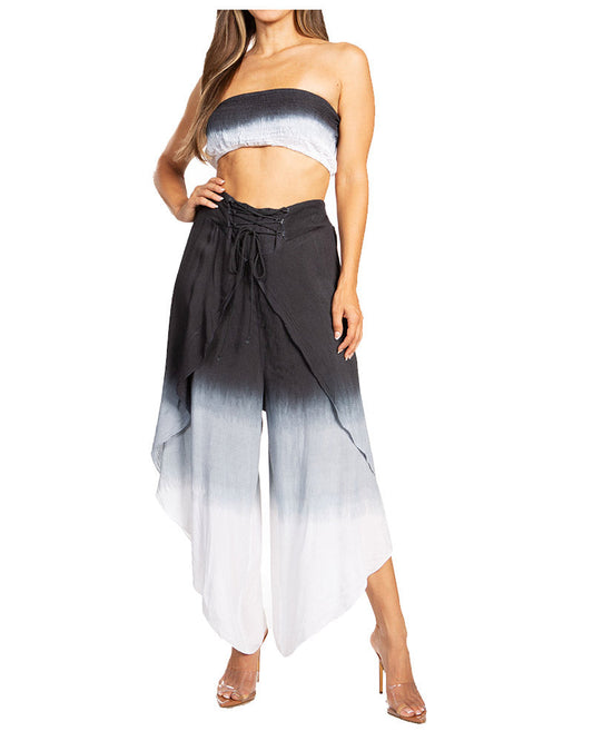 Sakkas Vanessa Conjunto de Top de Banda sin Tirantes y Pantalones Gaucho de Pierna Ancha Palazzo Boho para Mujer - Compra Uno y Llévate Otro