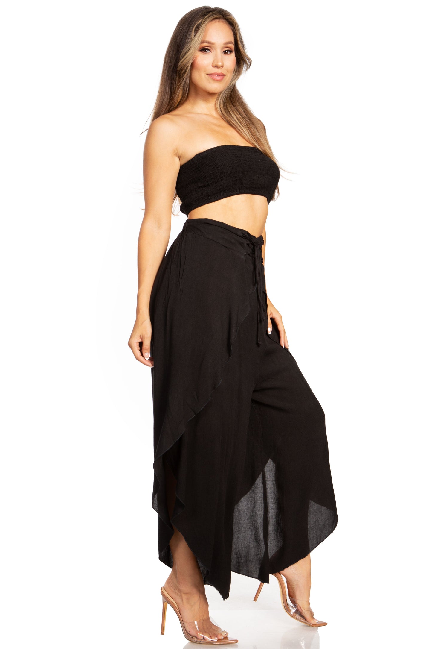 Sakkas Vanessa Women's Bandeau Tube Top & Wide leg Gaucho Pants Set Palazzo Boho - Buy One Get One
