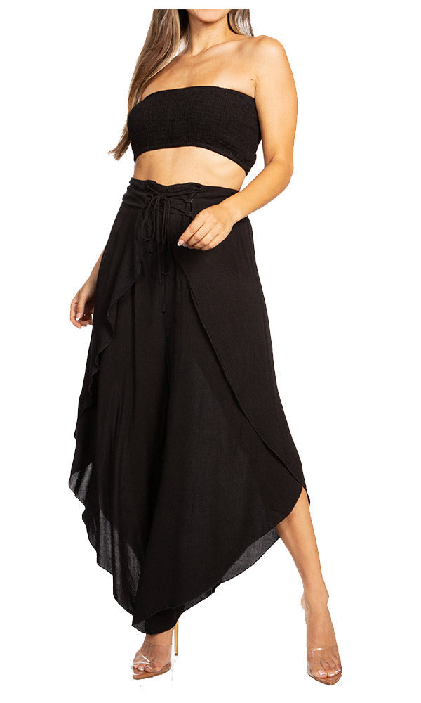 Sakkas Vanessa Women's Bandeau Tube Top & Wide leg Gaucho Pants Set Palazzo Boho - Buy One Get One