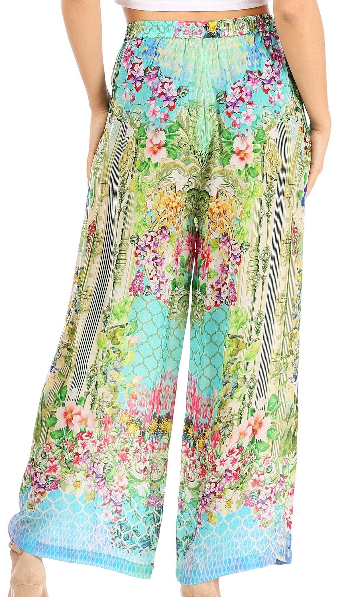 Pantalones palazzo anchos Sakkas Anie, holgados, informales, bohemios, con estampado floral para mujer