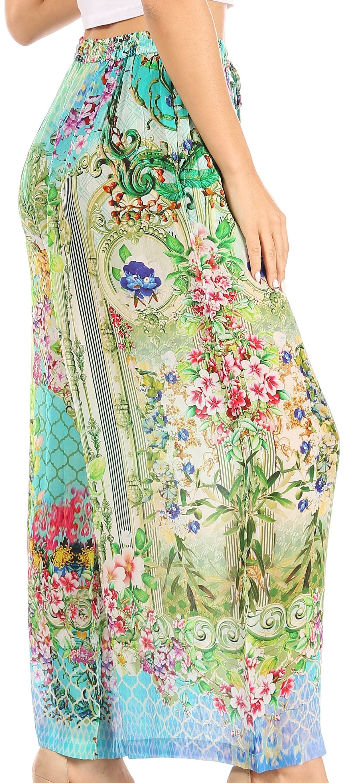 Pantalones palazzo anchos Sakkas Anie, holgados, informales, bohemios, con estampado floral para mujer