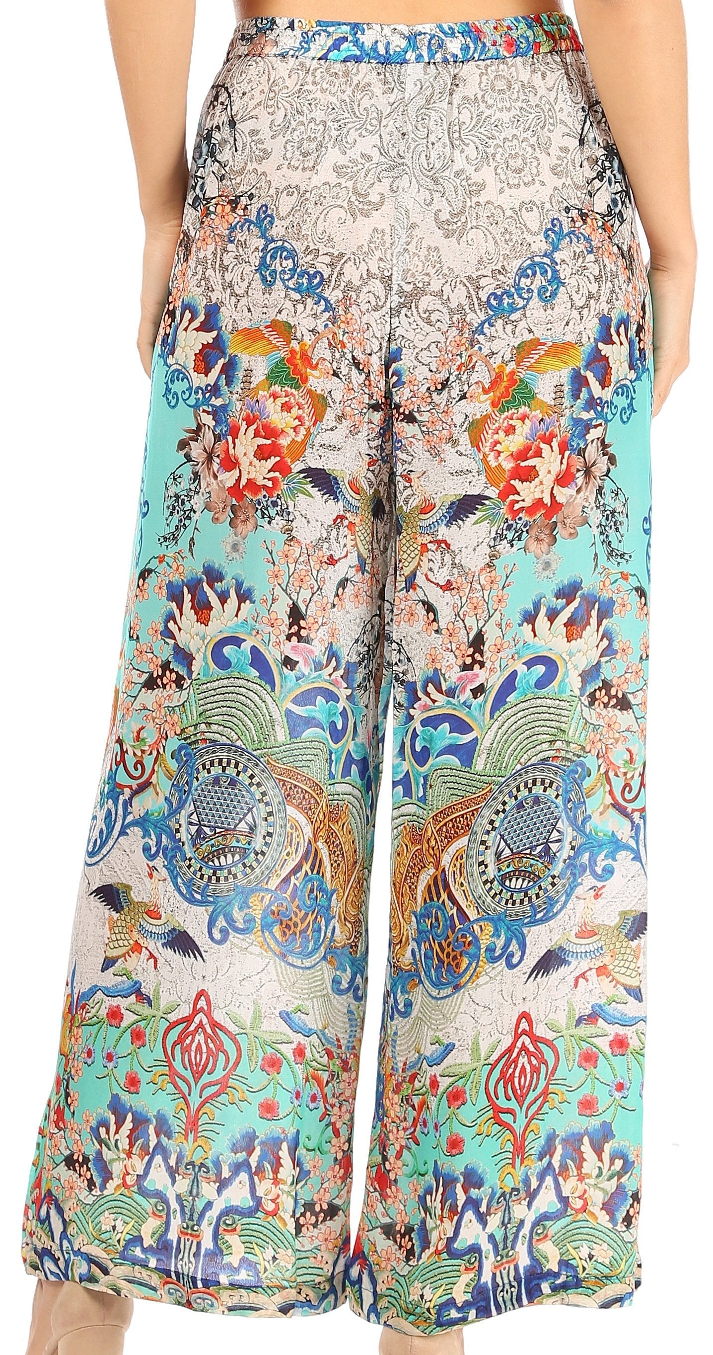 Pantalones palazzo anchos Sakkas Anie, holgados, informales, bohemios, con estampado floral para mujer