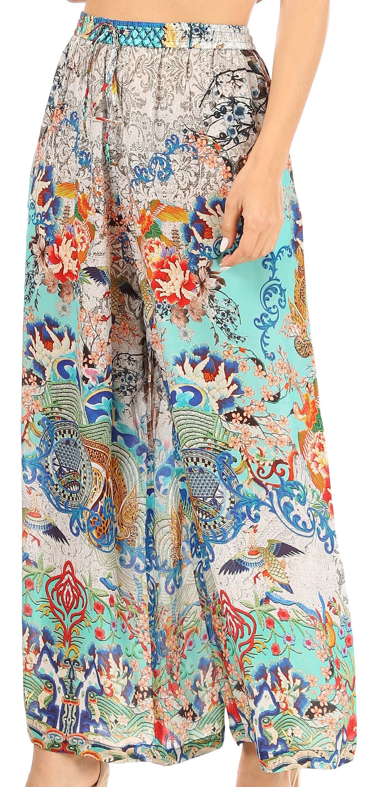 Pantalones palazzo anchos Sakkas Anie, holgados, informales, bohemios, con estampado floral para mujer