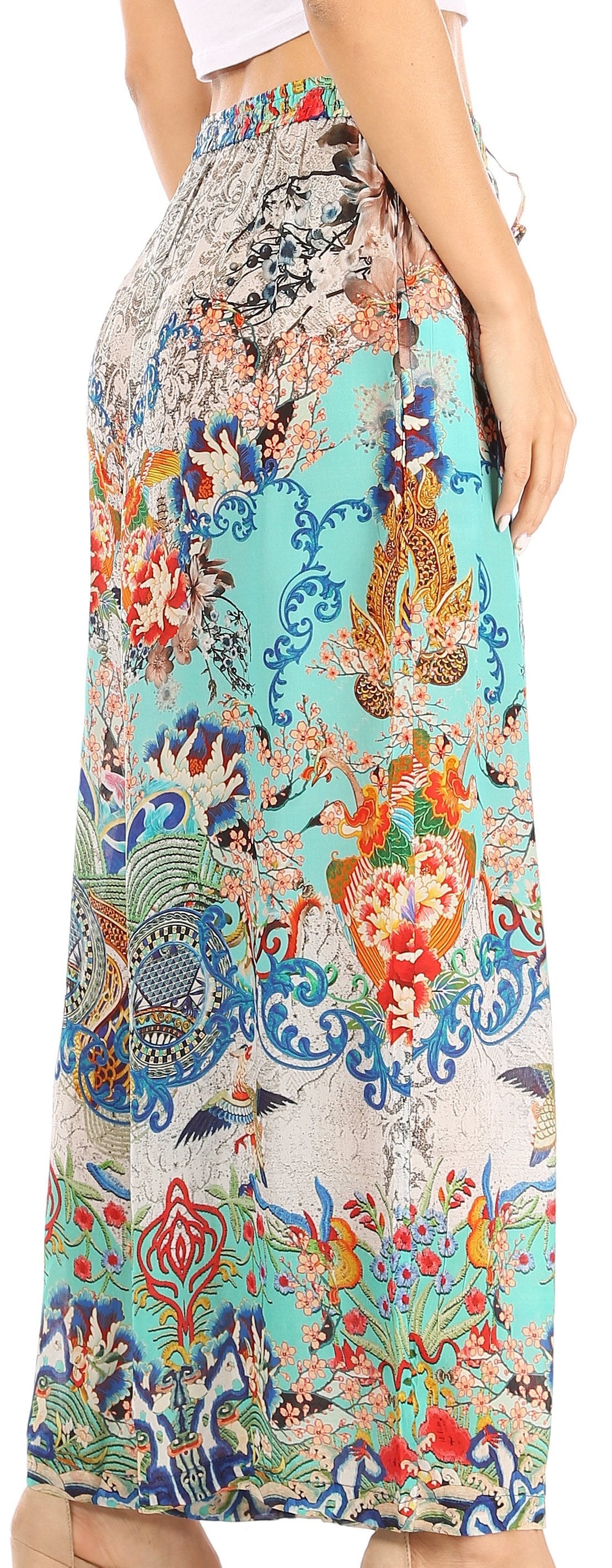 Pantalones palazzo anchos Sakkas Anie, holgados, informales, bohemios, con estampado floral para mujer