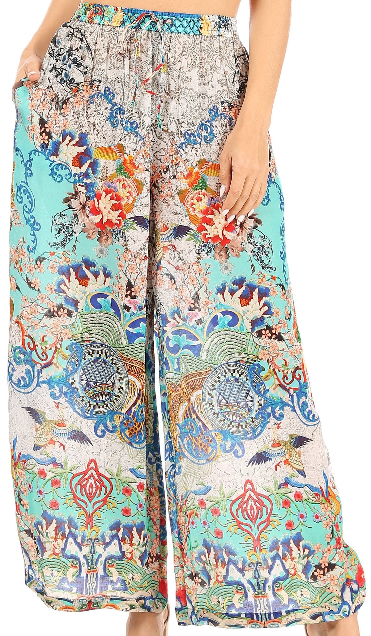 Pantalones palazzo anchos Sakkas Anie, holgados, informales, bohemios, con estampado floral para mujer