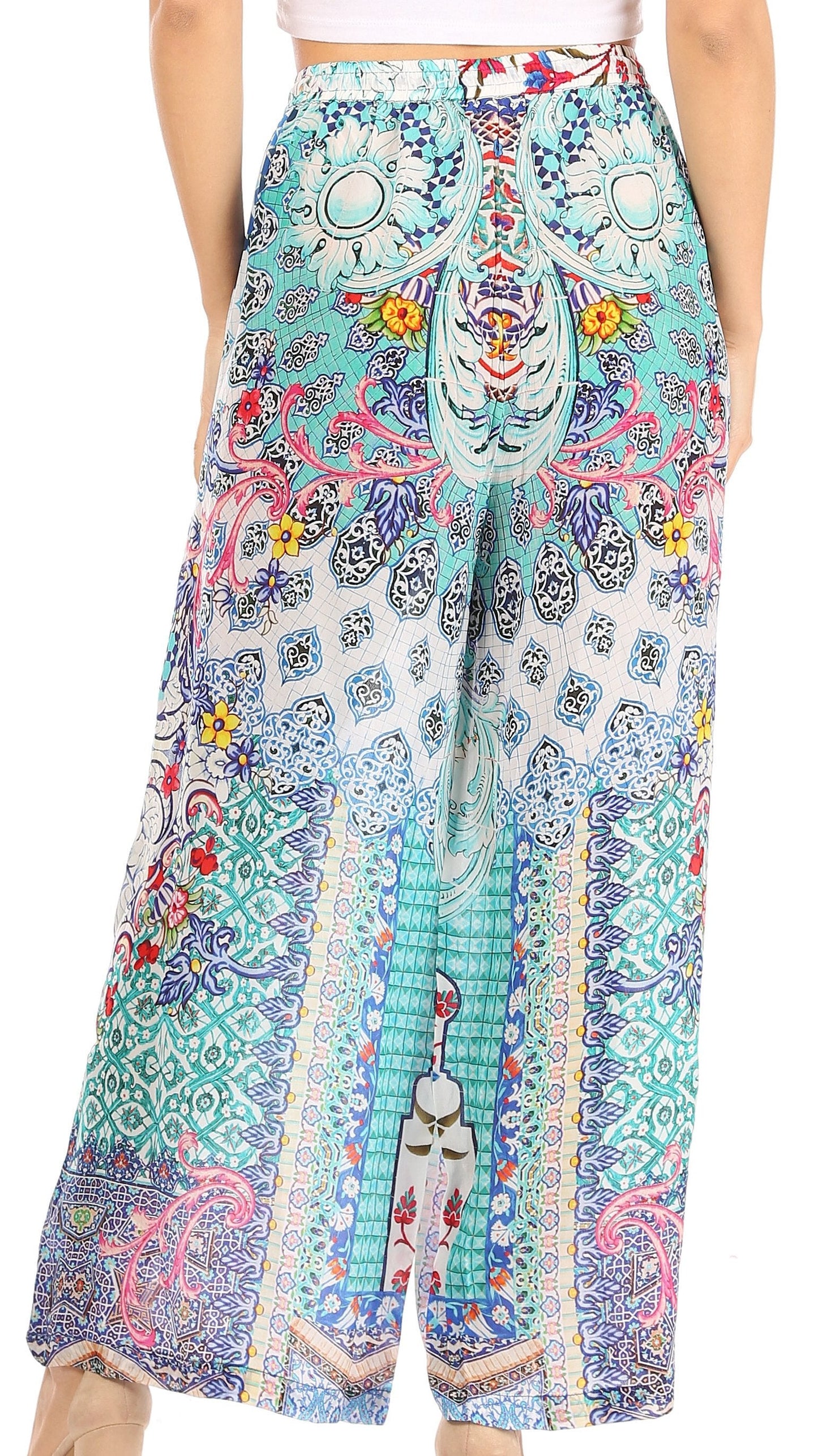 Pantalones palazzo anchos Sakkas Anie, holgados, informales, bohemios, con estampado floral para mujer