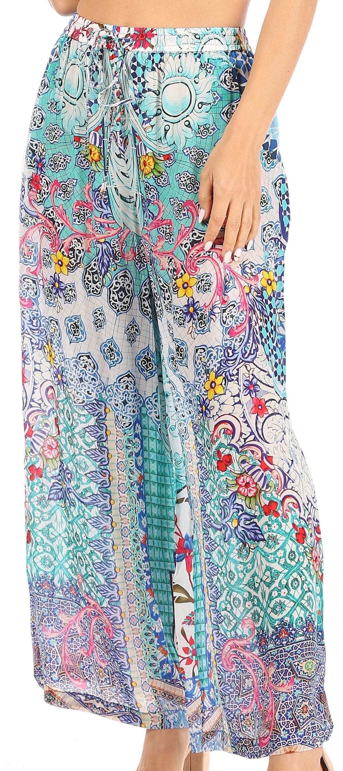 Pantalones palazzo anchos Sakkas Anie, holgados, informales, bohemios, con estampado floral para mujer
