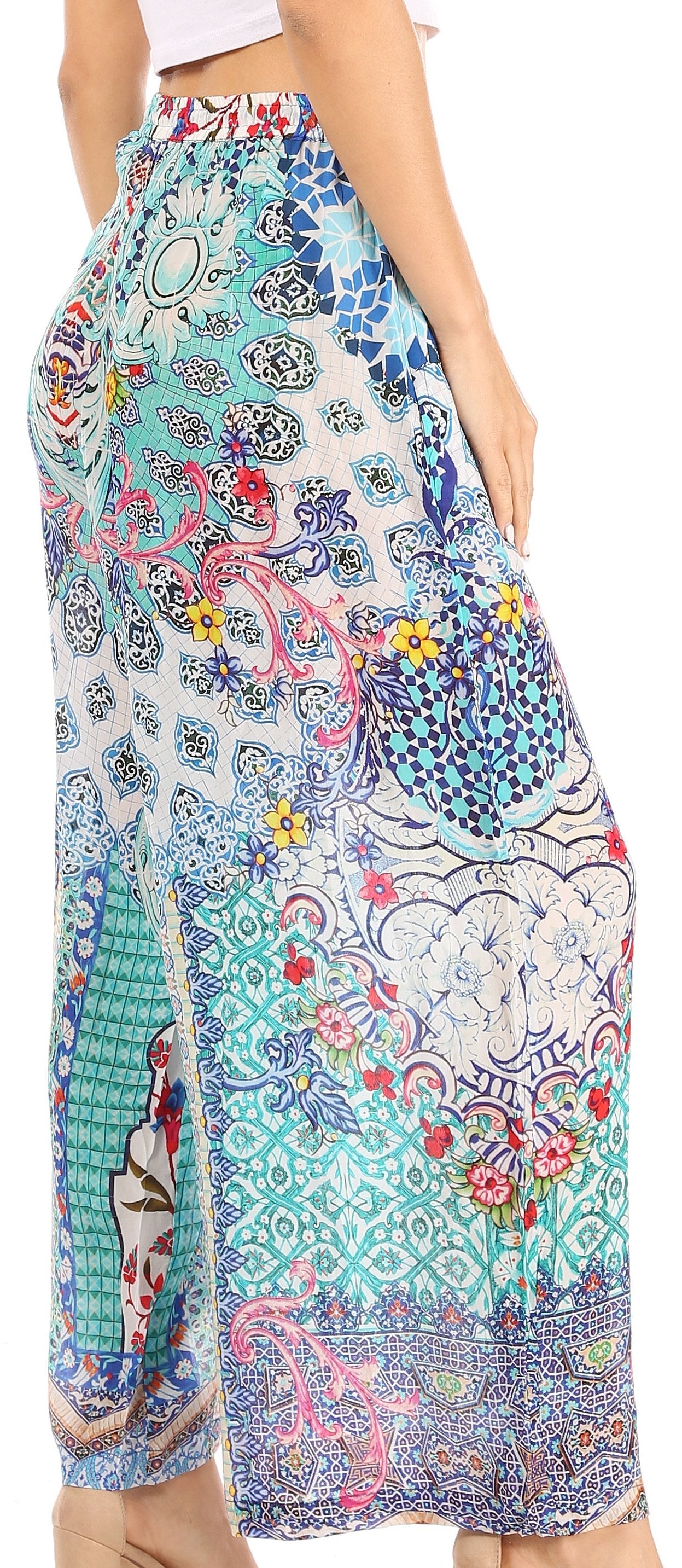 Pantalones palazzo anchos Sakkas Anie, holgados, informales, bohemios, con estampado floral para mujer