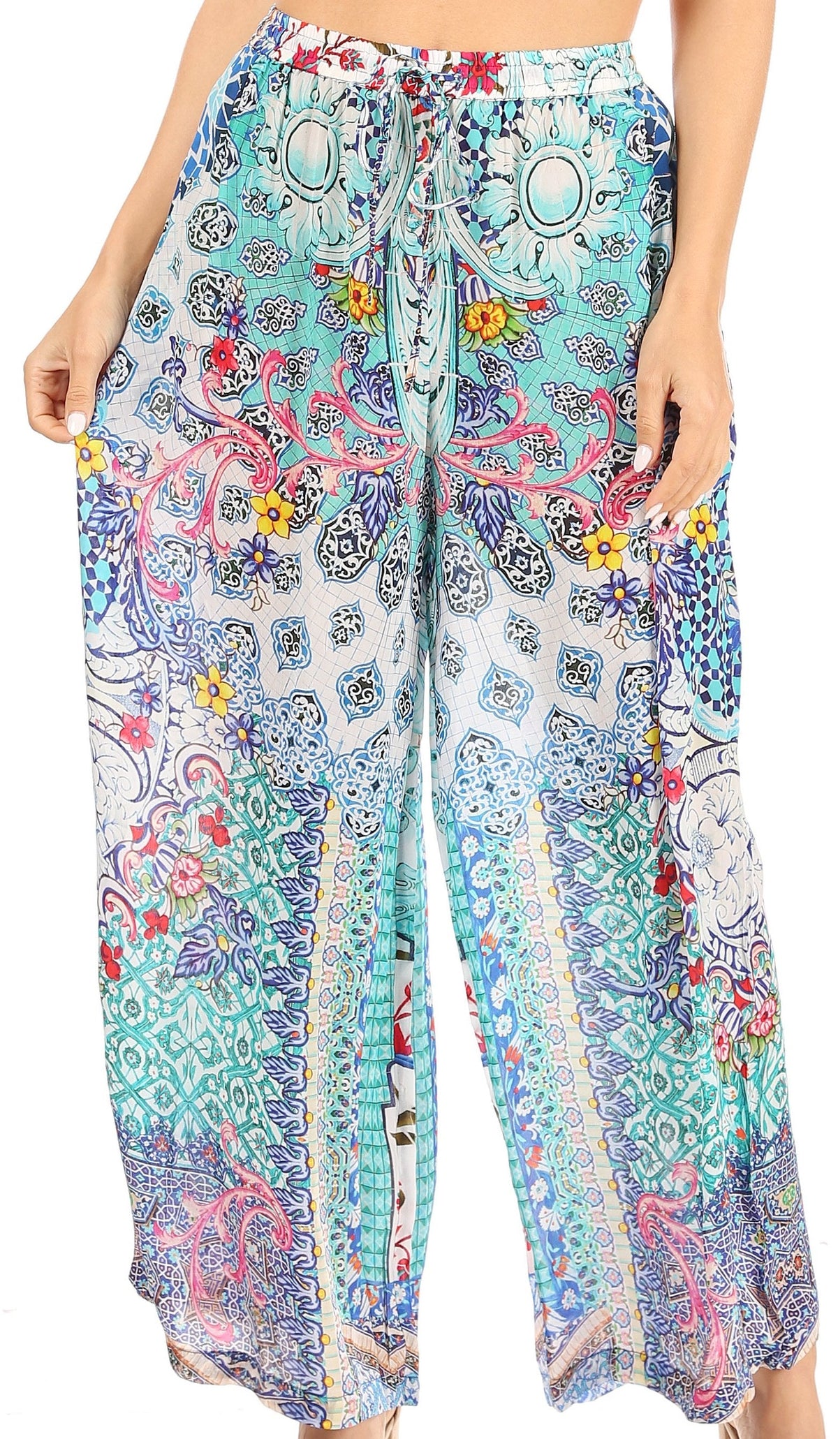 Pantalones palazzo anchos Sakkas Anie, holgados, informales, bohemios, con estampado floral para mujer