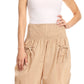 Sakkas Loore Womens Wide Leg Gaucho Pants Cotton with Pockets and Smock Waist