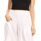 Sakkas Loore Womens Wide Leg Gaucho Pants Cotton with Pockets and Smock Waist