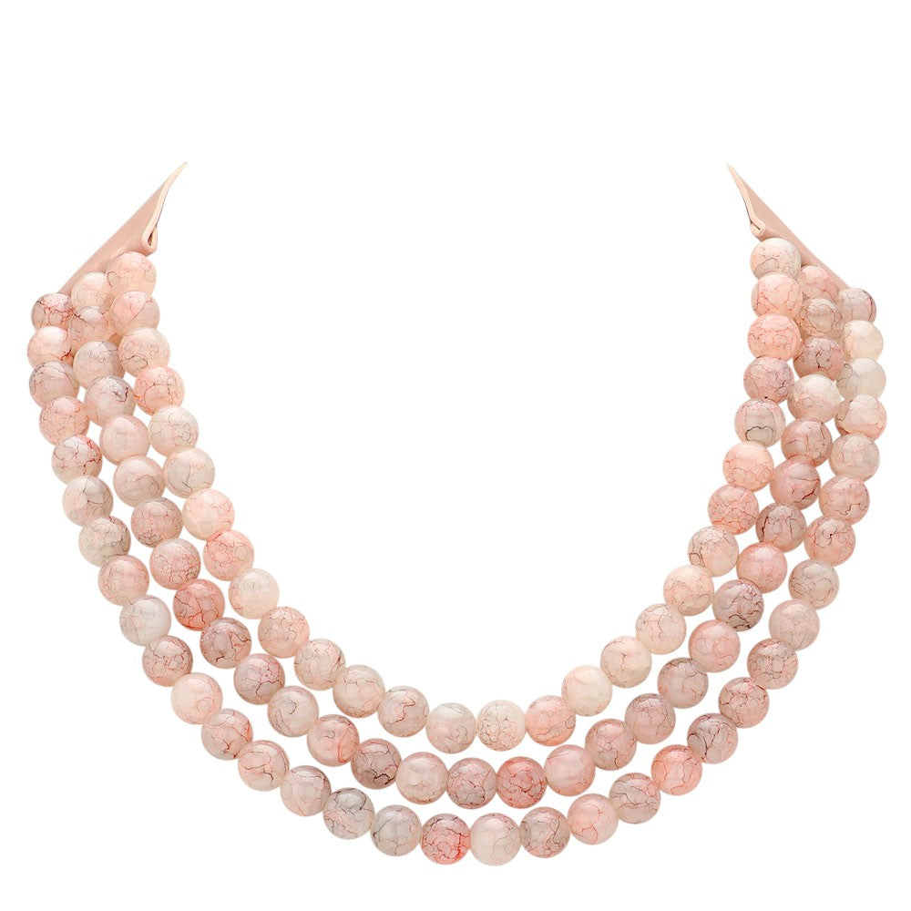 Chunky Acrylic Ball Beaded Triple Layered Faux Leather Magnetic Necklace
