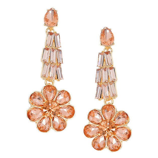 Crystal Rhinestone Flower Evening Earrings
