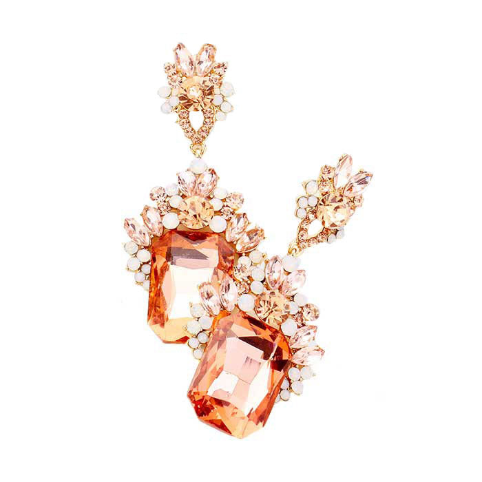 Emerald Cut Stone Accented Evening Earrings