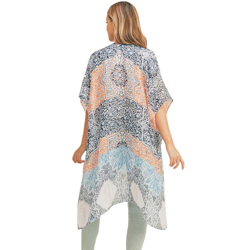 Floral Leaf Patterned Cover Up Kimono Poncho