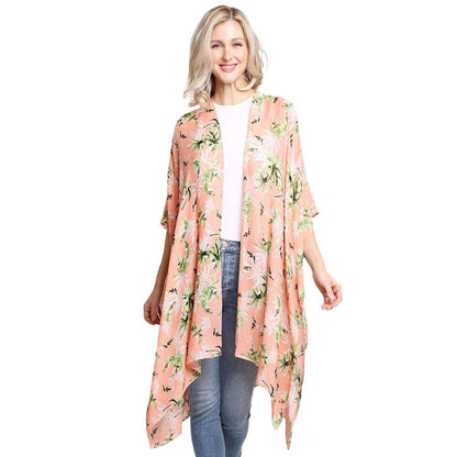 Floral Printed Cover Up Kimono Poncho