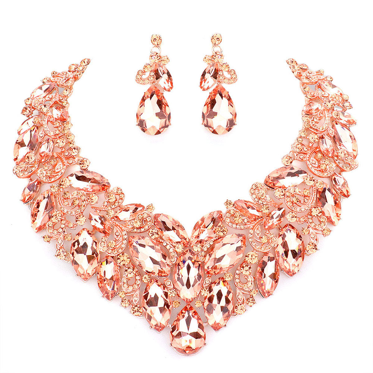Marquise Stone Cluster Accented Evening Necklace