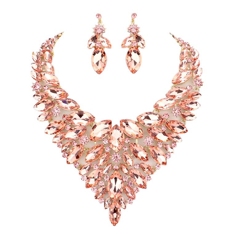 Marquise Stone Cluster Statement Evening Necklace