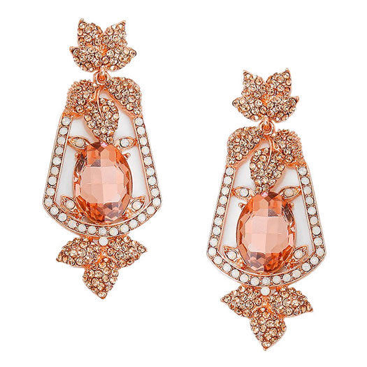 Oval Crystal Rhinestone Leaf Evening Earrings