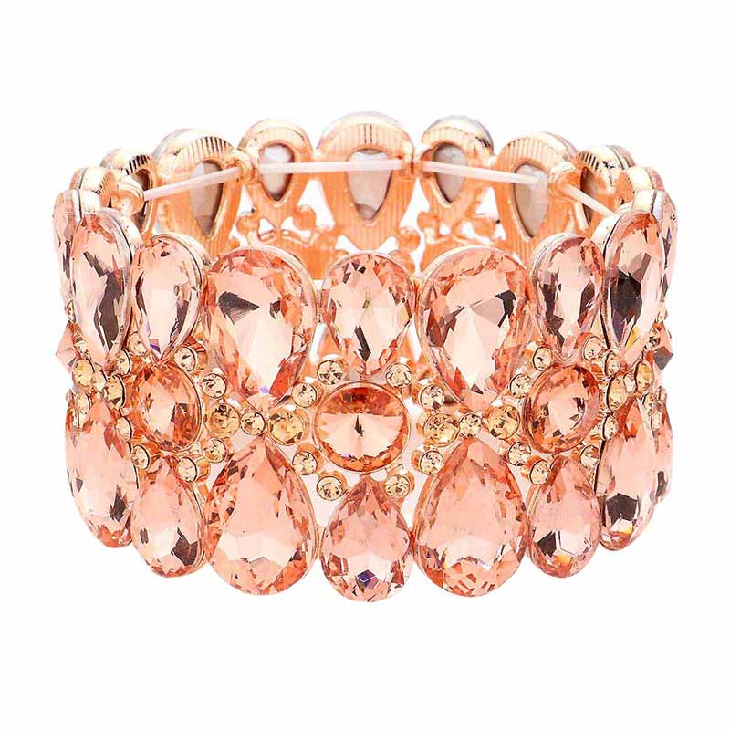 Pear Crystal Floral Rhinestone Stretch Evening Bracelet