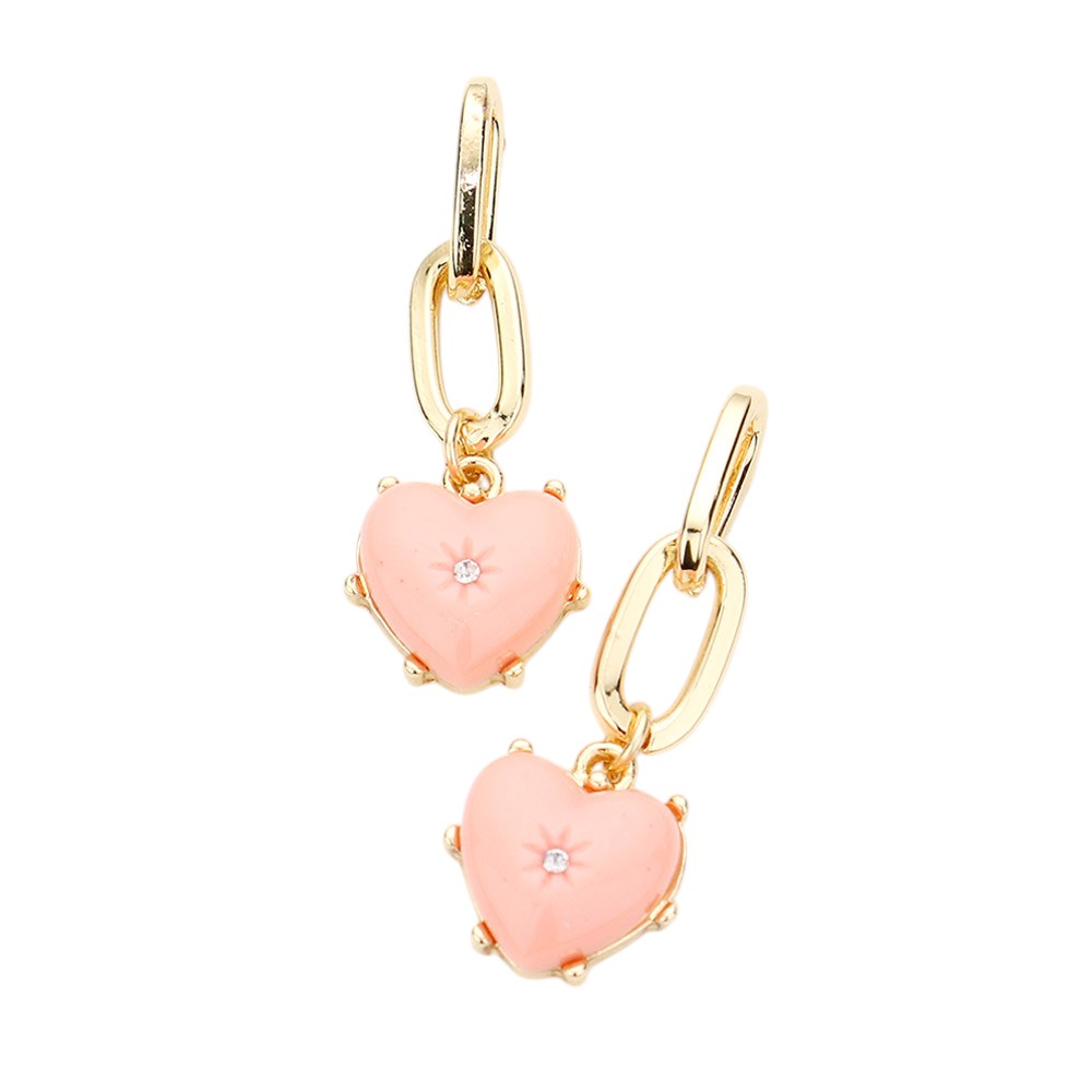 Rhinestone Centered Resin Heart Dangle Earrings