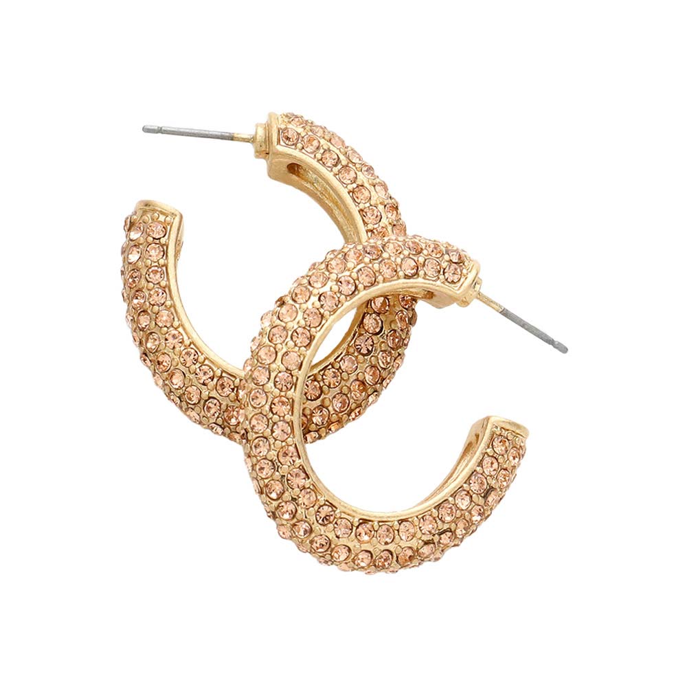 Rhinestone Embellished Oval Hoop Evening Earrings