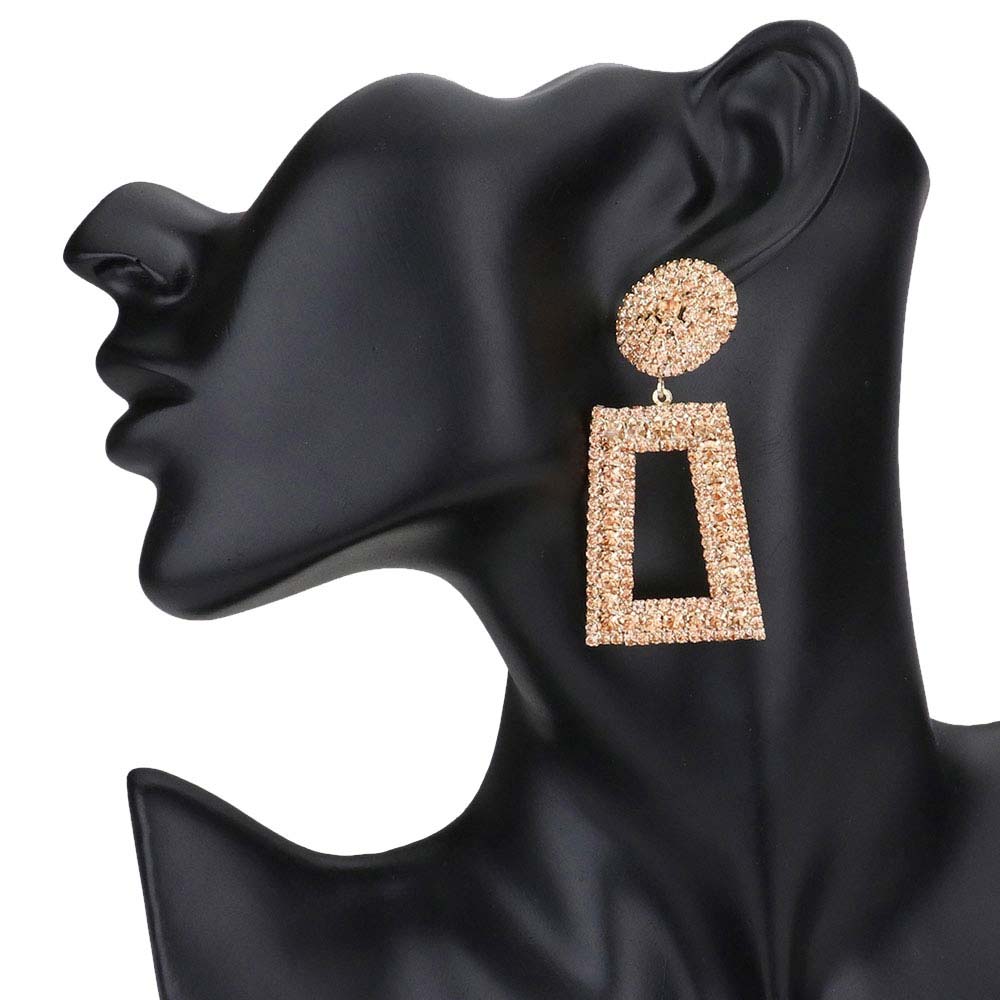 Rhinestone Pave Open Rectangle Dangle Evening Earrings