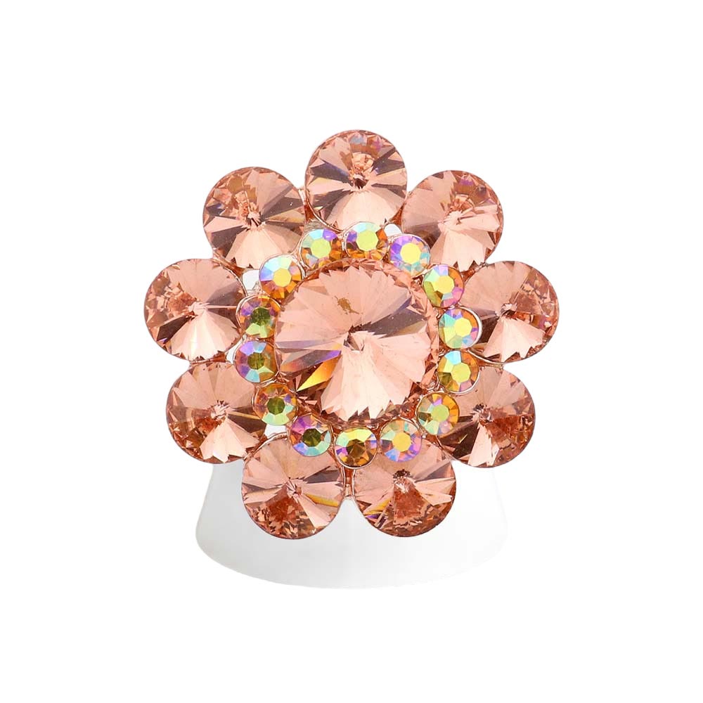 Round Crystal Flower Stretch Ring