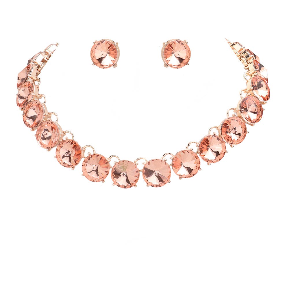 Round Stone Link Evening Necklace Earring Set
